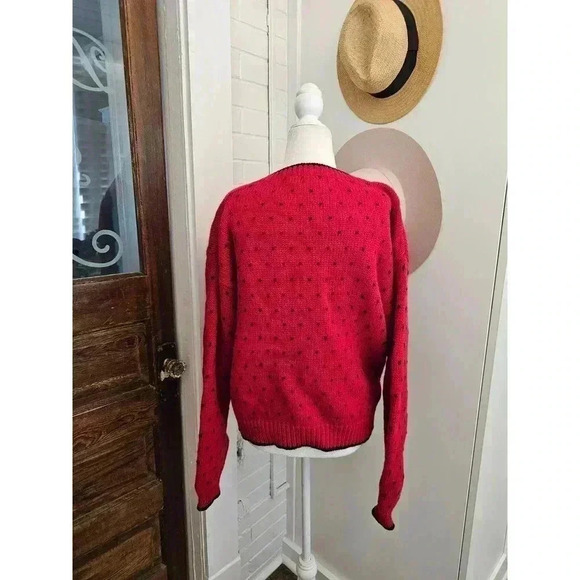Vtg Woolrich Women's Size L Red Knitted Wool Sweater with Sheep, Bird, and Moon - Picture 2 of 8